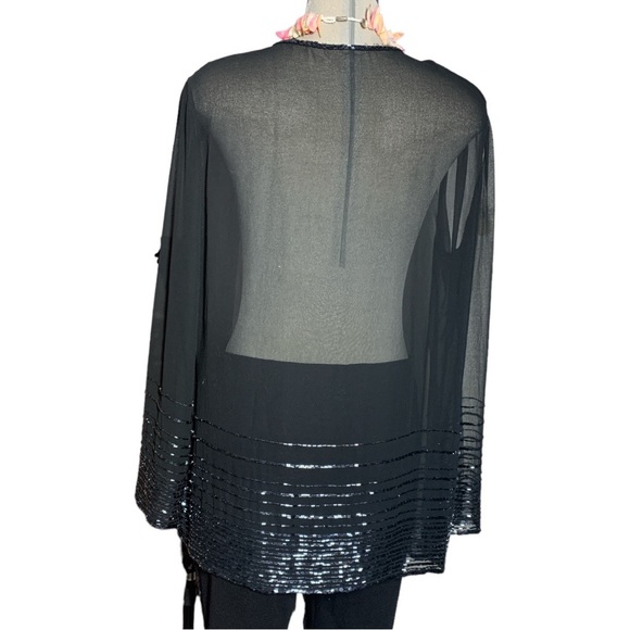 Gorgeous Elegant Dark Blue Black Beaded Trimmed Cover Top Jacket Size L - Picture 6 of 10
